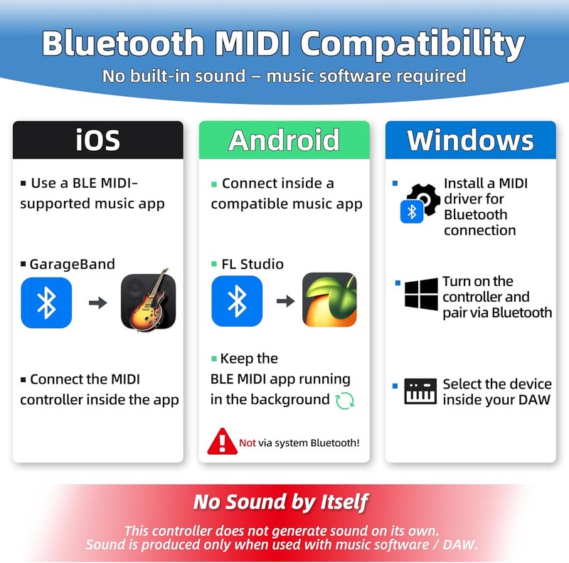 DAIERTEK Midi Keyboard Controller 25 Key Portable Mini Bluetooth & USB Midi Piano with 8 Backlit Drum Pad, 8 Knobs and Music Production Software for Computer Recording, Music Production - Image 5